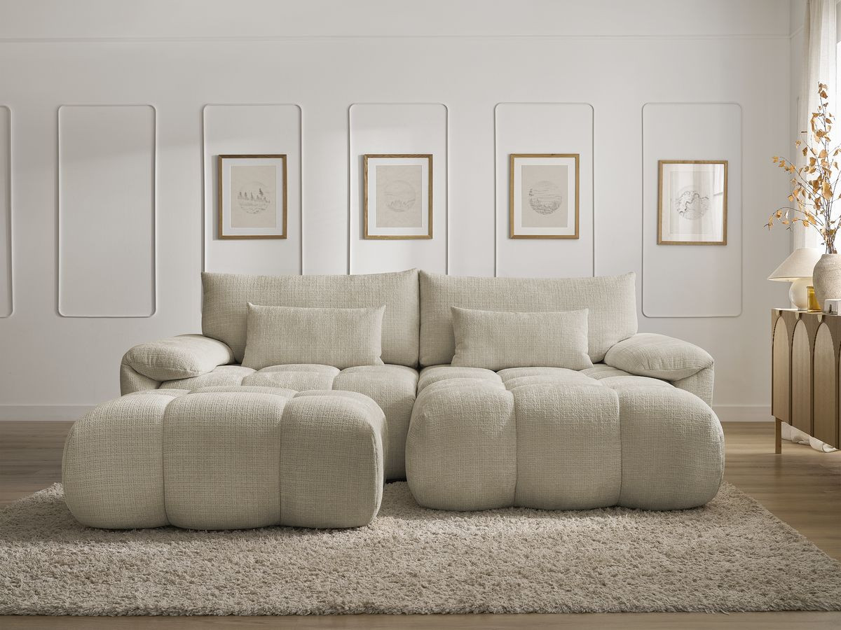 Canapé d'angle IVANE texturé avec pouf beige — vue 5