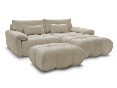 Canapé d'angle fixe IVANE avec dossier avance-recule en tissu texturé et son pouf