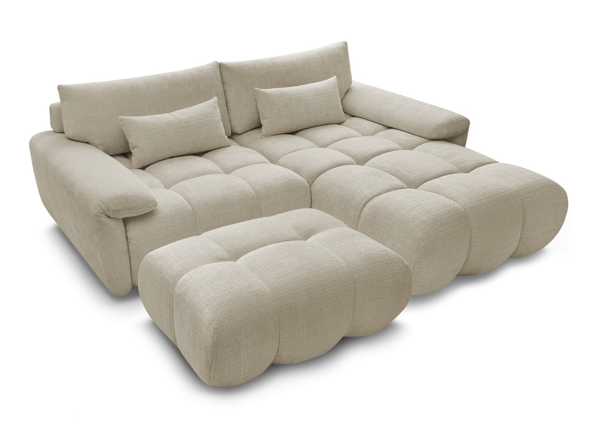 Canapé d'angle fixe IVANE tissu texturé avec pouf