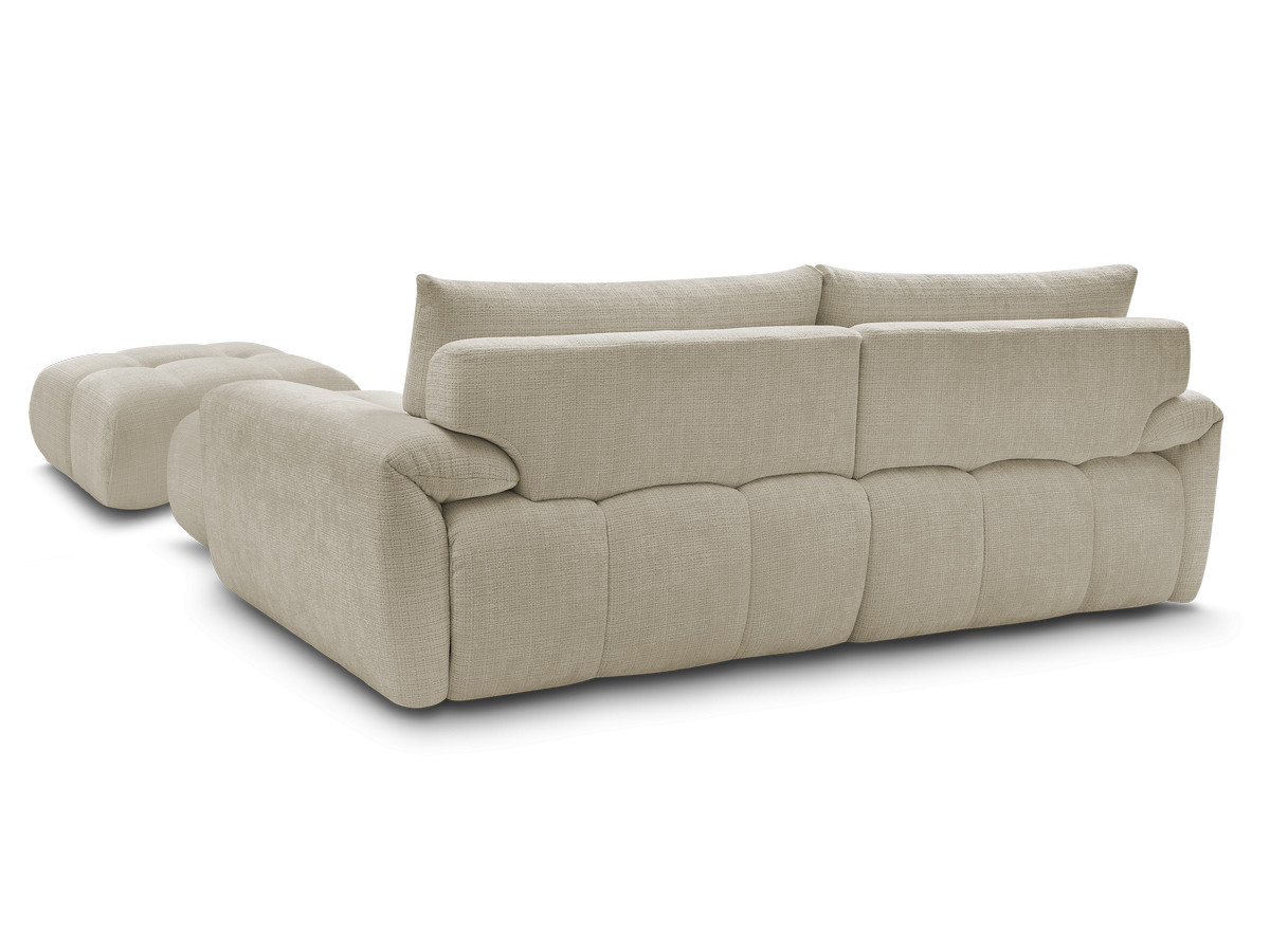 Canapé d'angle fixe IVANE tissu texturé avec pouf