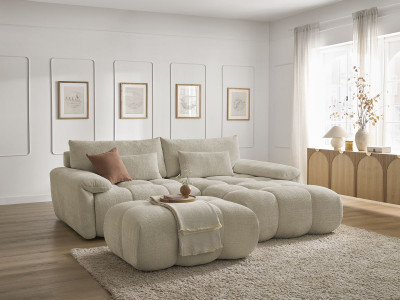 Canapé d'angle fixe IVANE tissu texturé avec pouf