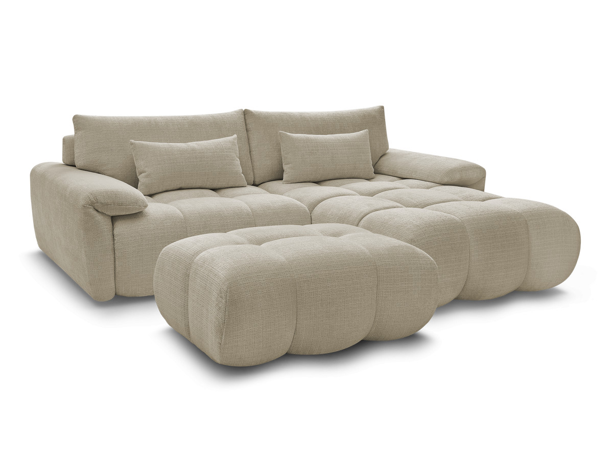 Canapé d'angle fixe IVANE tissu texturé avec pouf