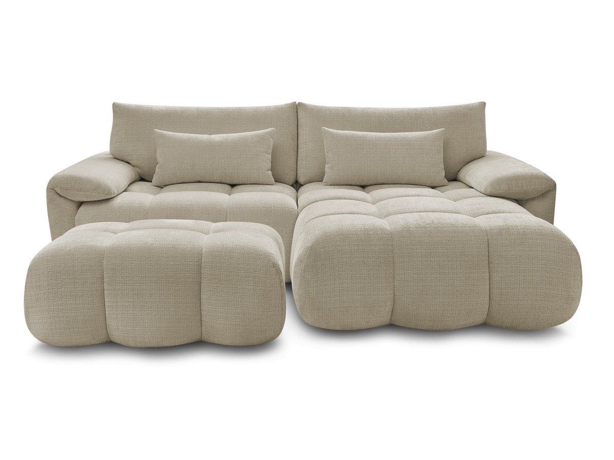 Canapé d'angle fixe IVANE tissu texturé avec pouf