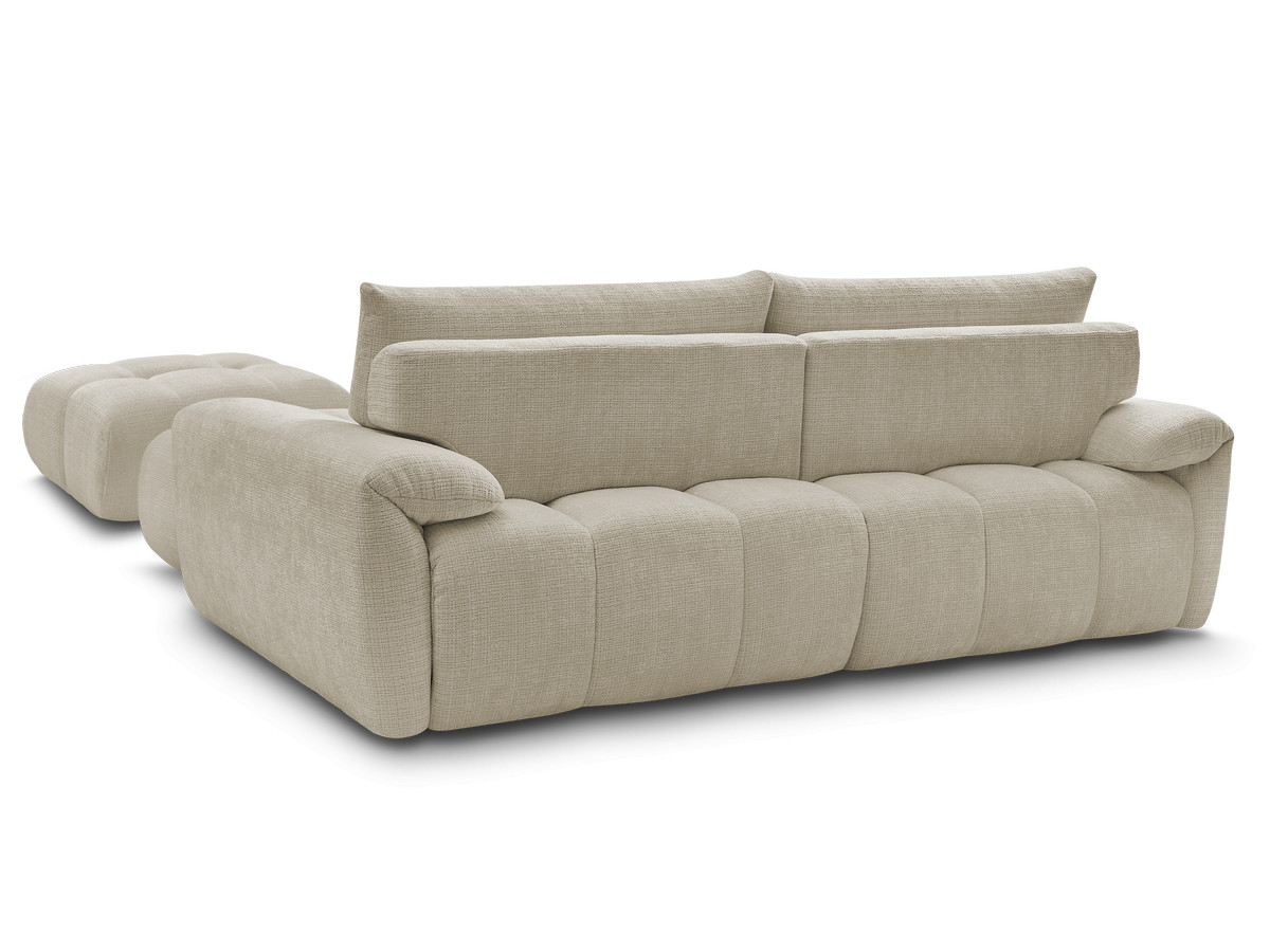 Canapé d'angle fixe IVANE tissu texturé avec pouf