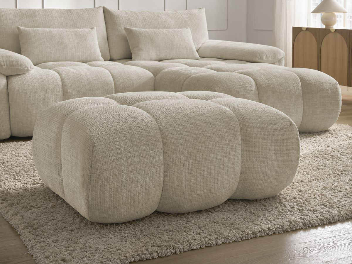 Canapé d'angle fixe IVANE tissu texturé avec pouf