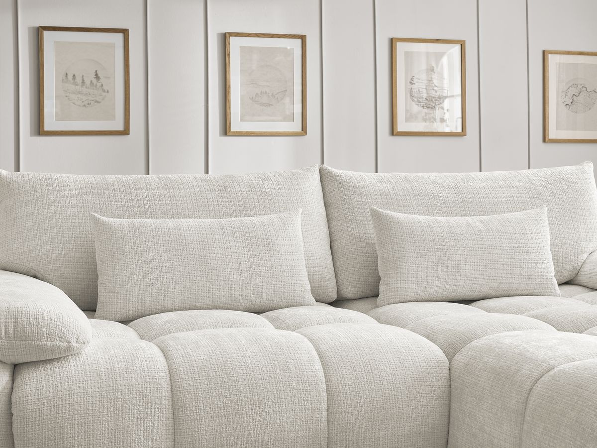Canapé d'angle fixe IVANE tissu texturé avec pouf