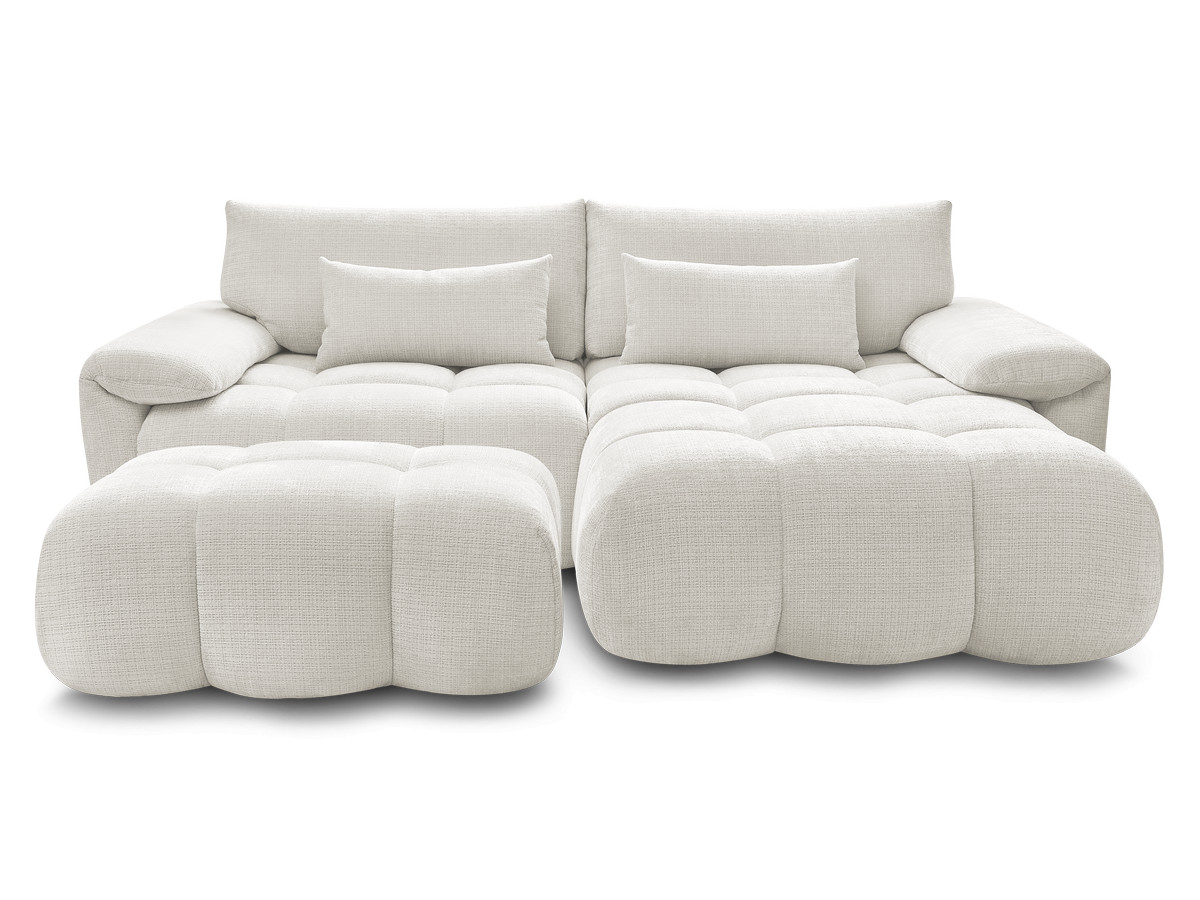 Canapé d'angle fixe IVANE tissu texturé avec pouf