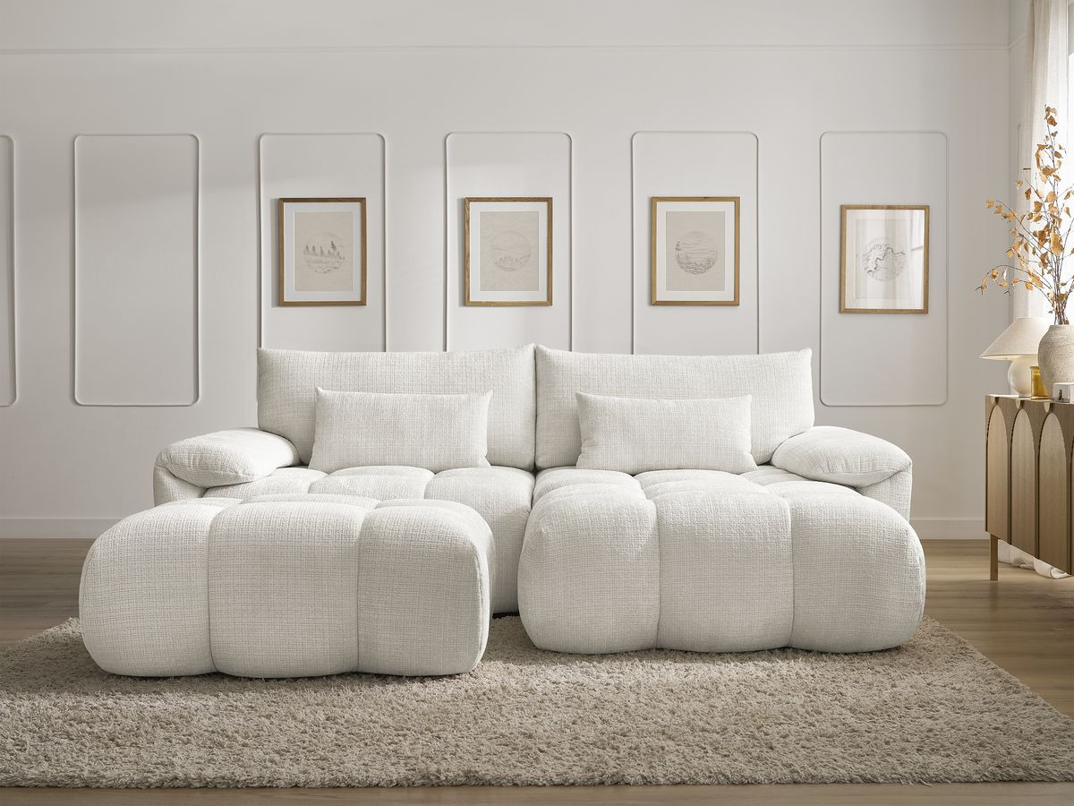 Canapé d'angle IVANE texturé avec pouf blanc — vue 5