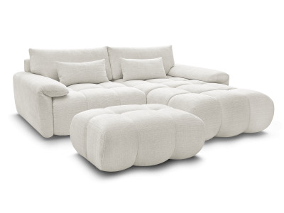 Canapé d'angle fixe IVANE avec dossier avance-recule en tissu texturé et son pouf