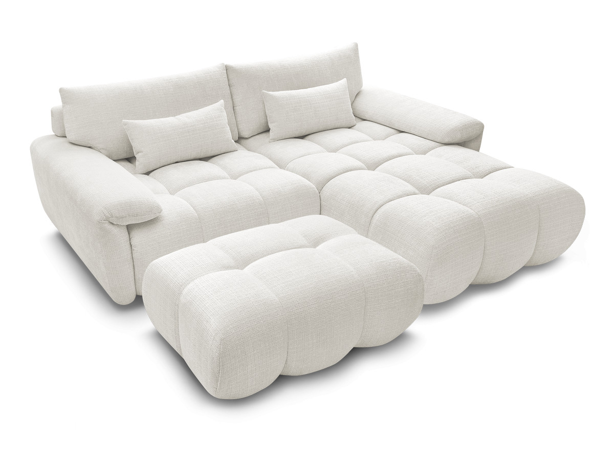 Canapé d'angle fixe IVANE tissu texturé avec pouf