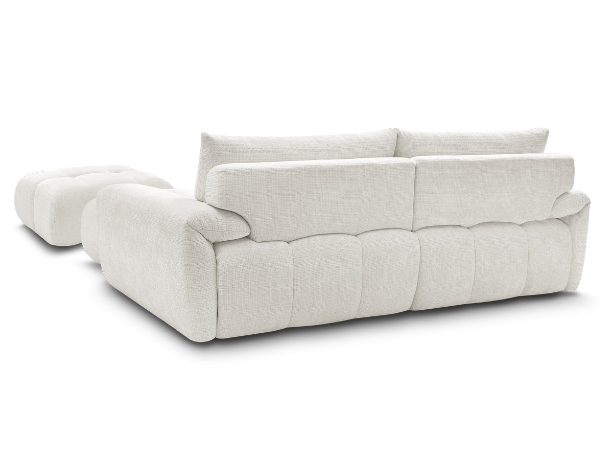 Canapé d'angle fixe IVANE tissu texturé avec pouf