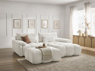 Canapé d'angle fixe IVANE tissu texturé avec pouf