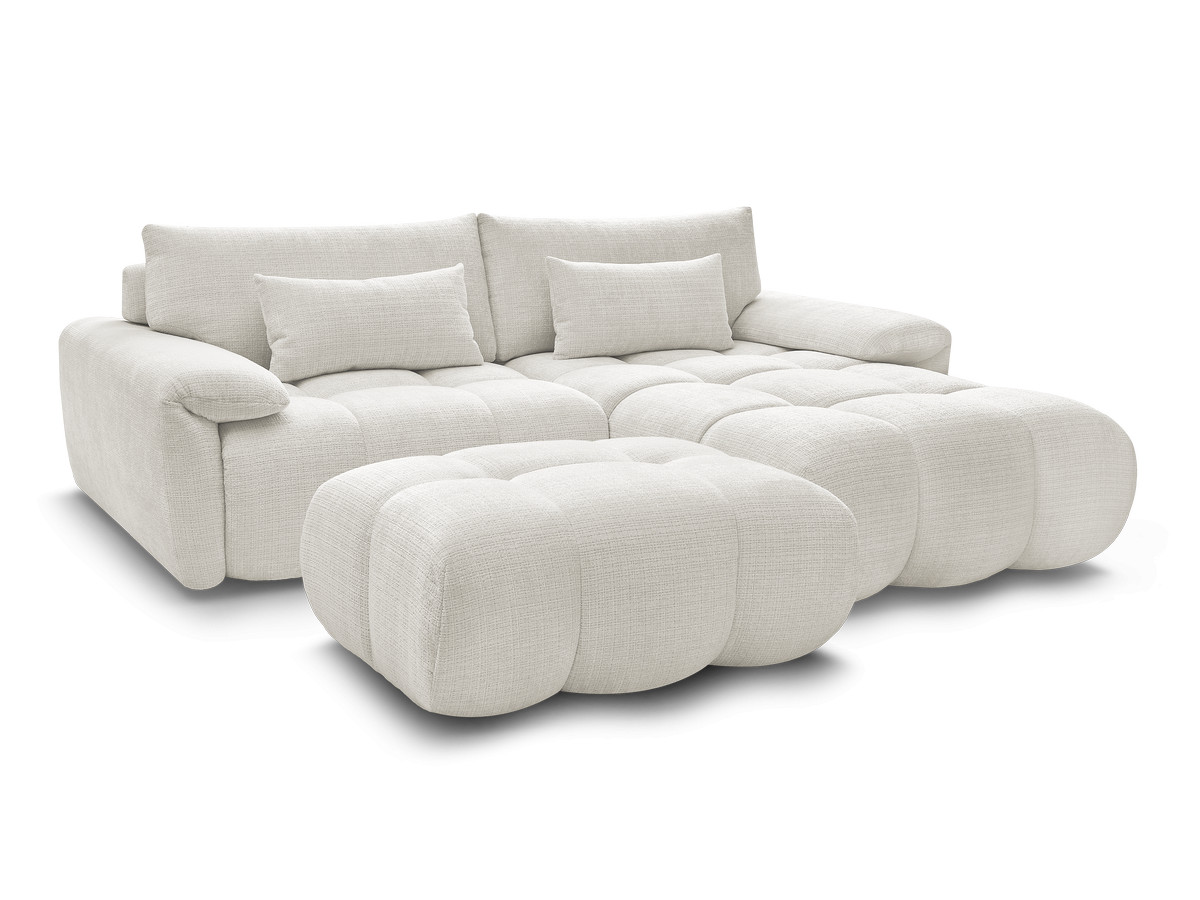 Canapé d'angle fixe IVANE tissu texturé avec pouf