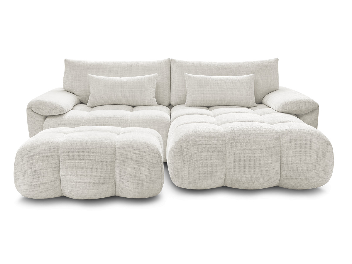 Canapé d'angle fixe IVANE tissu texturé avec pouf
