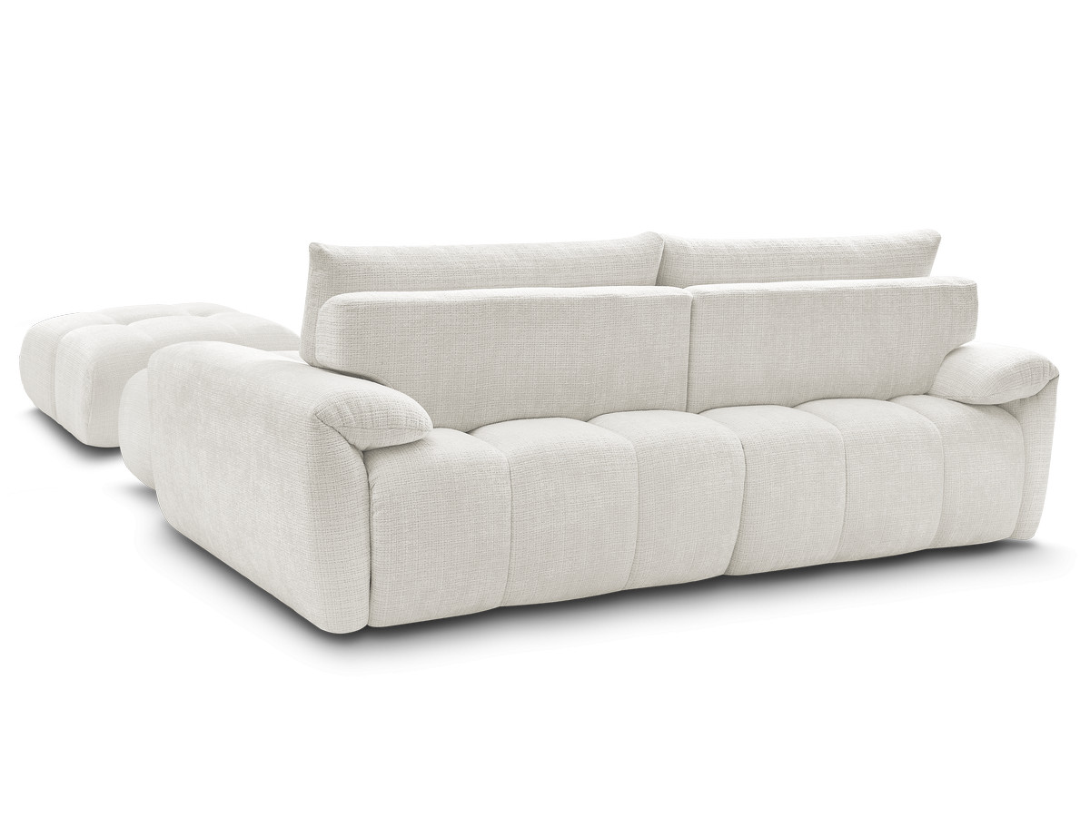 Canapé d'angle fixe IVANE tissu texturé avec pouf