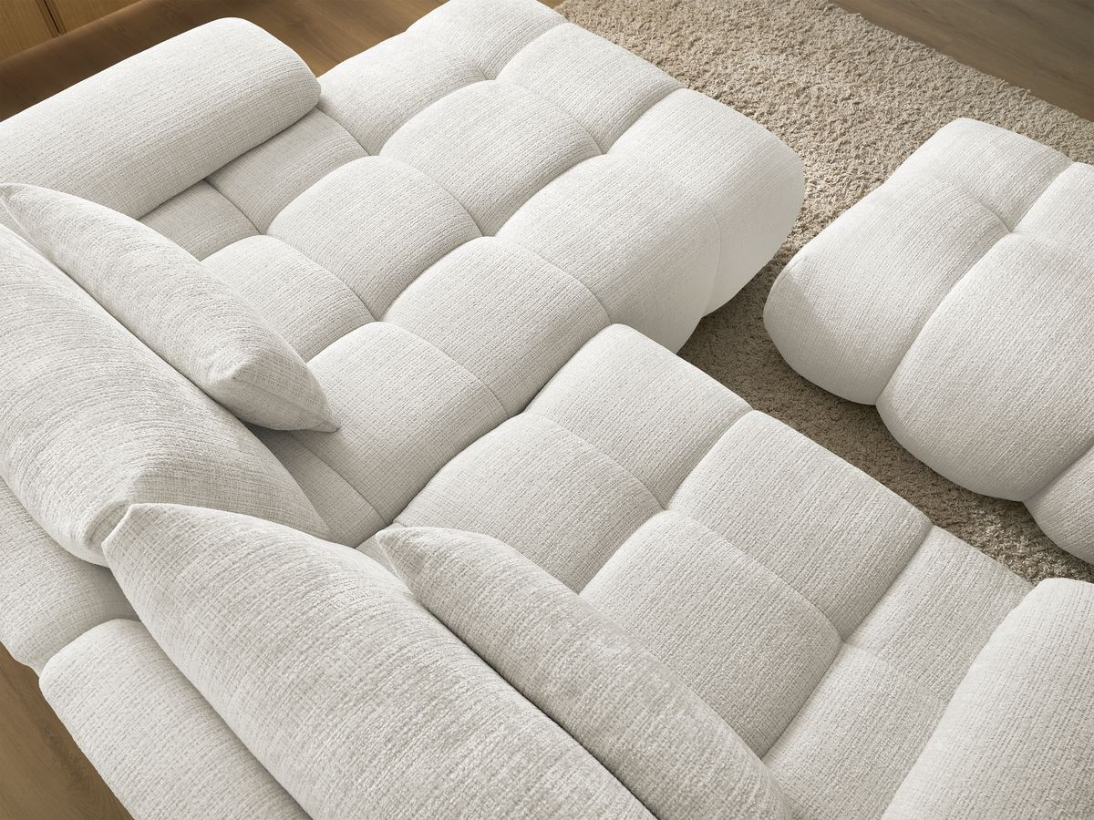 Canapé d'angle fixe IVANE tissu texturé avec pouf
