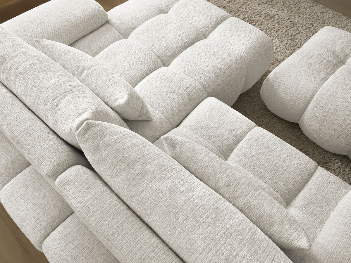 Canapé d'angle fixe IVANE tissu texturé avec pouf