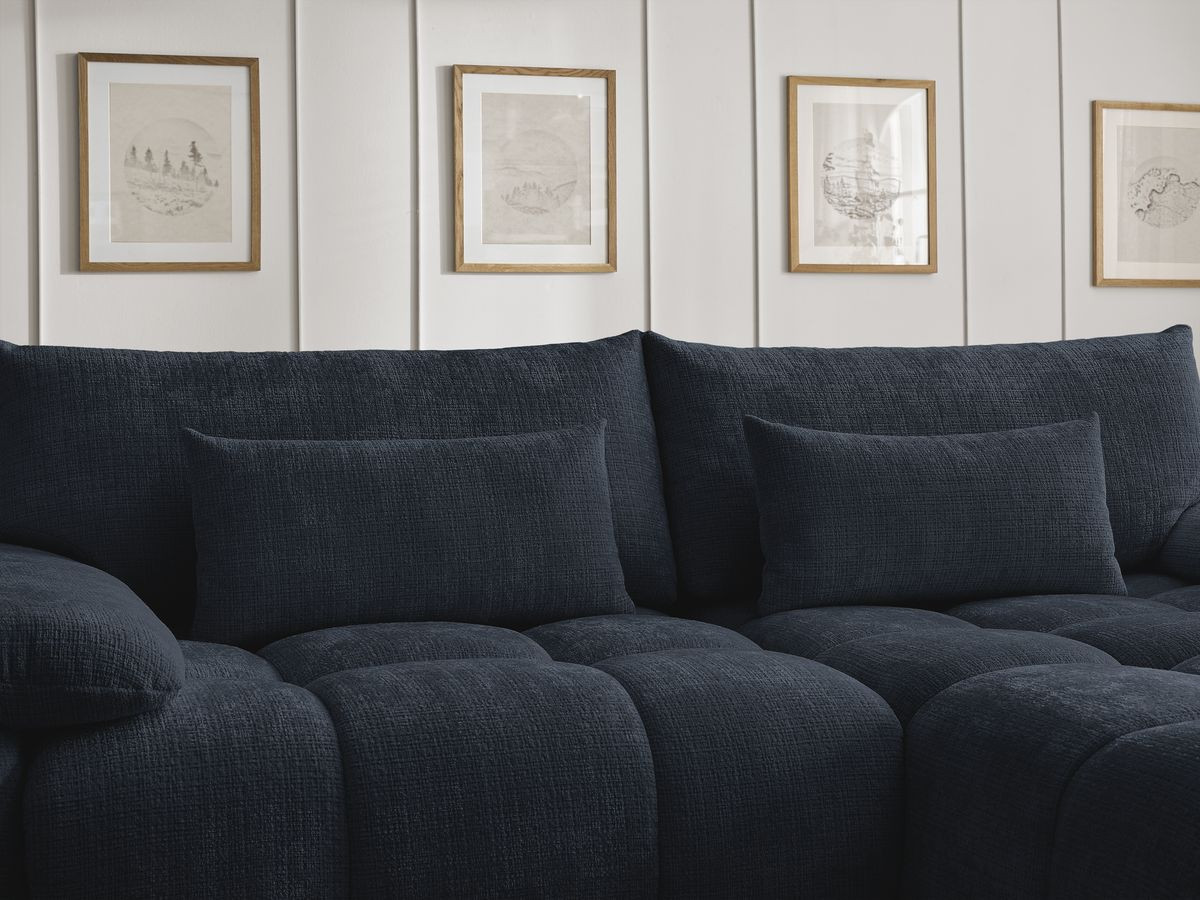 Canapé d'angle fixe IVANE tissu texturé avec pouf