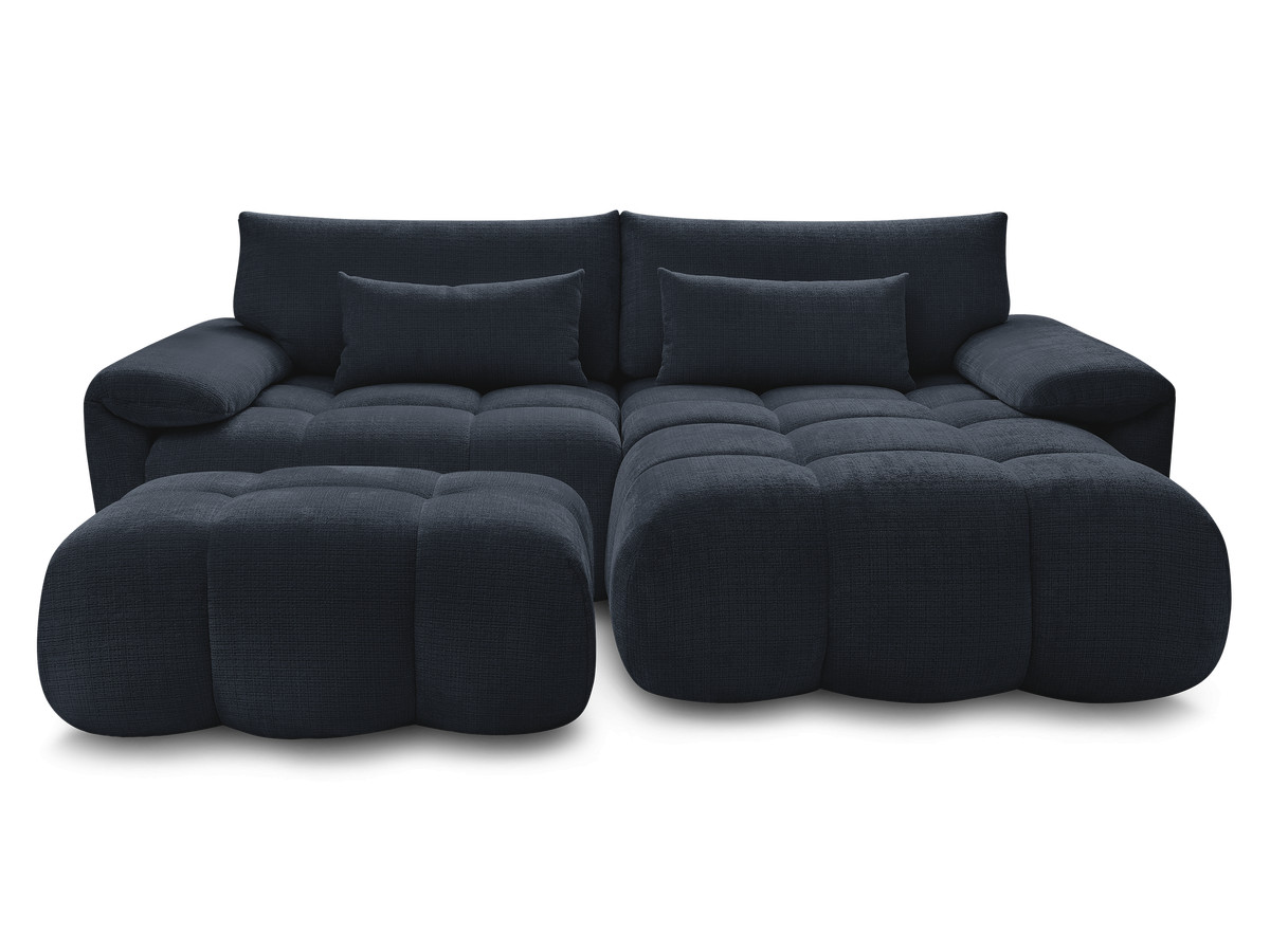 Canapé d'angle fixe IVANE tissu texturé avec pouf