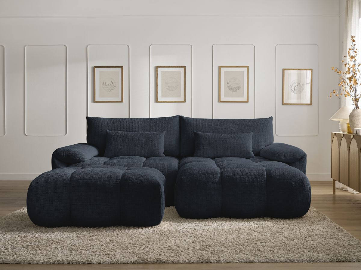 Canapé d'angle IVANE texturé avec pouf bleu foncé — vue 5