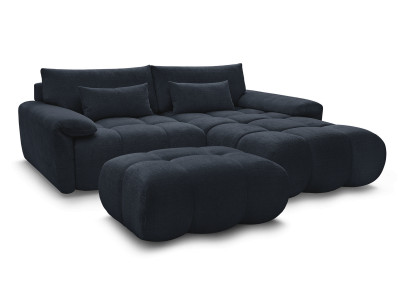 Canapé d'angle fixe IVANE avec dossier avance-recule en tissu texturé et son pouf