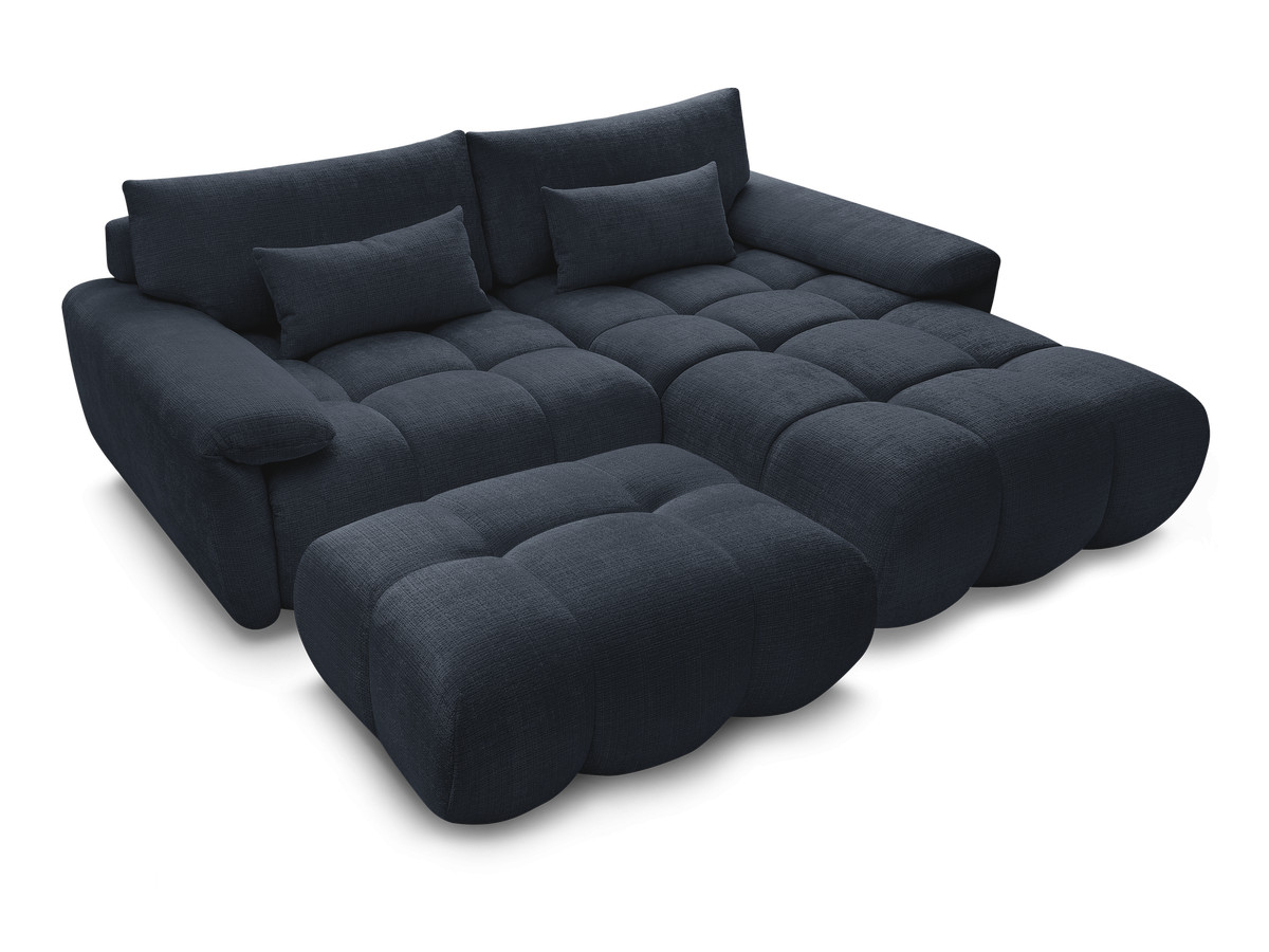 Canapé d'angle fixe IVANE tissu texturé avec pouf