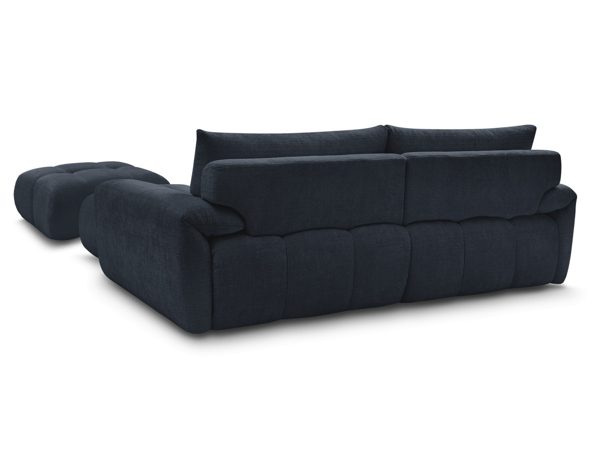 Canapé d'angle fixe IVANE tissu texturé avec pouf