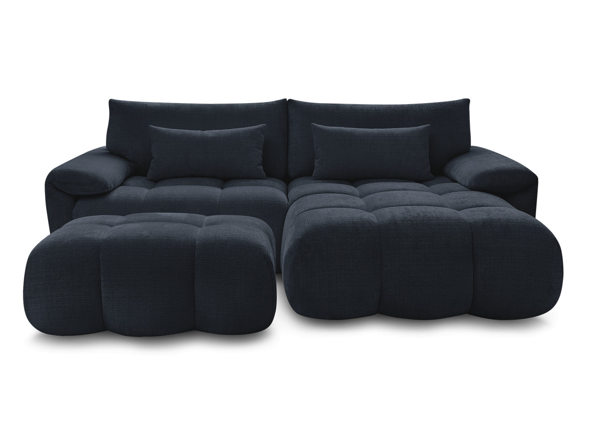 Canapé d'angle fixe IVANE tissu texturé avec pouf