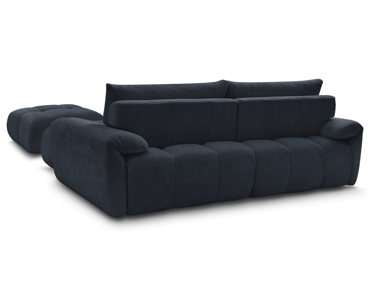 Canapé d'angle fixe IVANE tissu texturé avec pouf