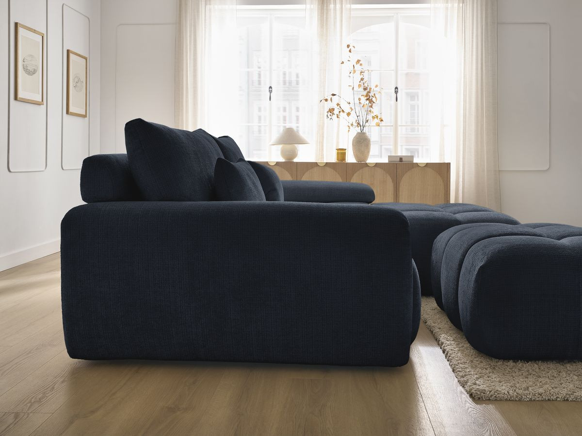 Canapé d'angle fixe IVANE tissu texturé avec pouf