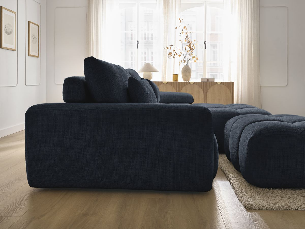 Canapé d'angle fixe IVANE tissu texturé avec pouf