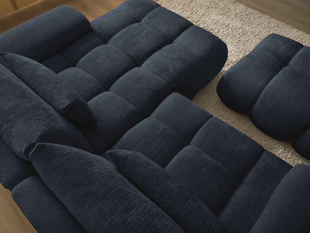 Canapé d'angle fixe IVANE tissu texturé avec pouf