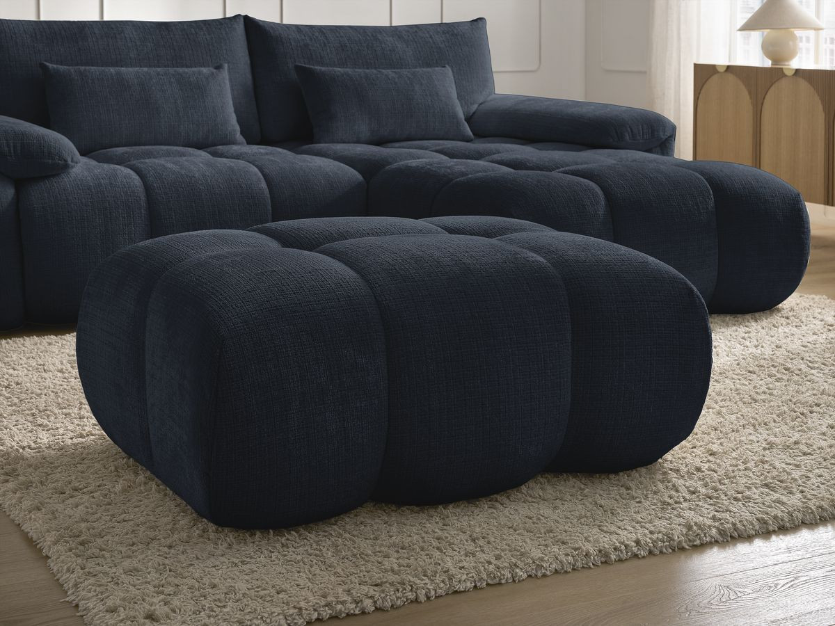 Canapé d'angle fixe IVANE tissu texturé avec pouf