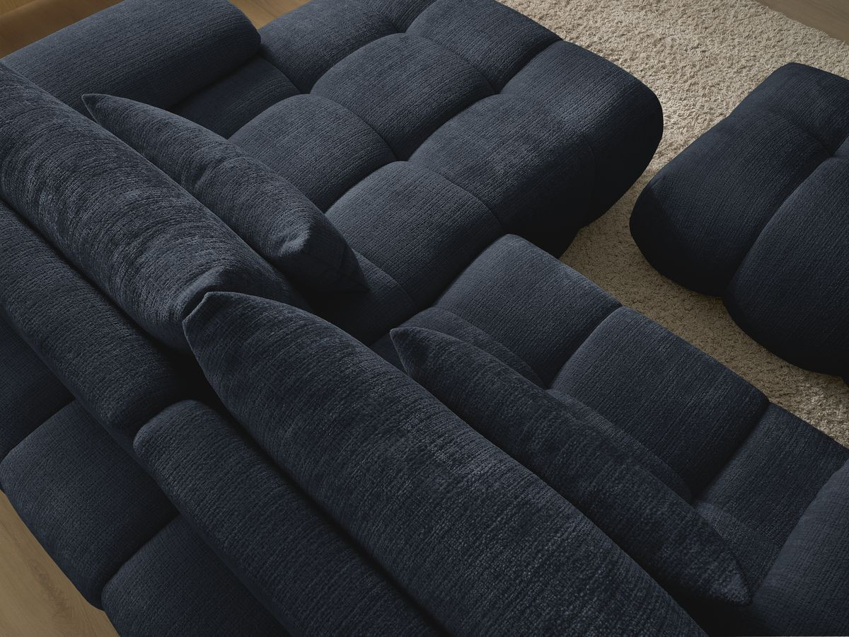 Canapé d'angle fixe IVANE tissu texturé avec pouf