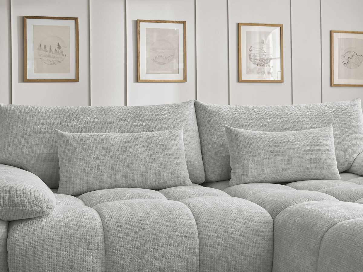 Canapé d'angle fixe IVANE tissu texturé avec pouf