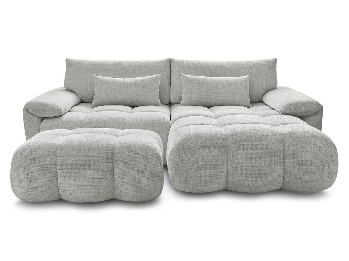 Canapé d'angle fixe IVANE tissu texturé avec pouf