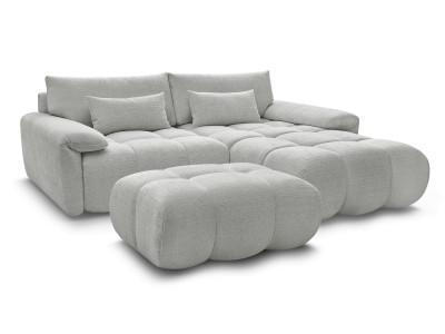 Canapé d'angle fixe IVANE avec dossier avance-recule en tissu texturé et son pouf