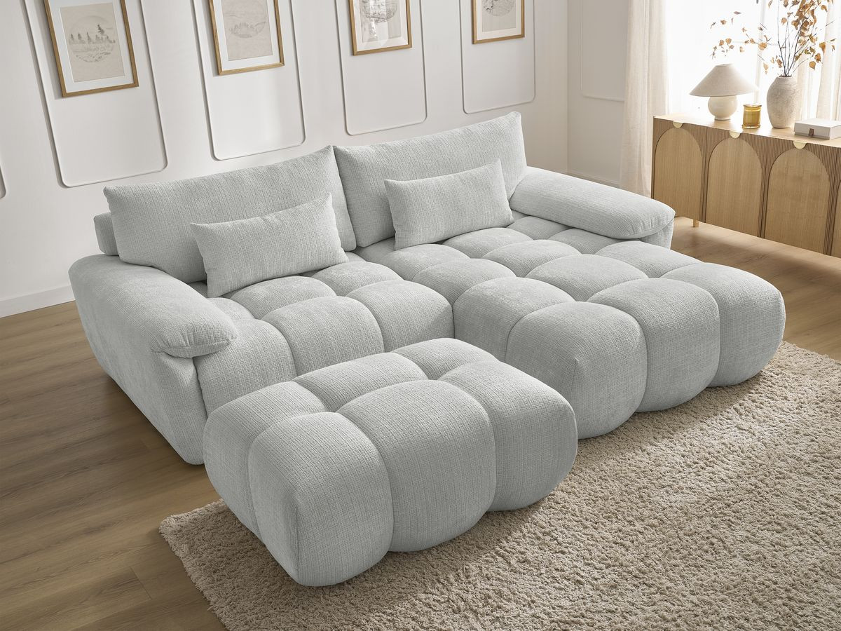 Canapé d'angle fixe IVANE tissu texturé avec pouf