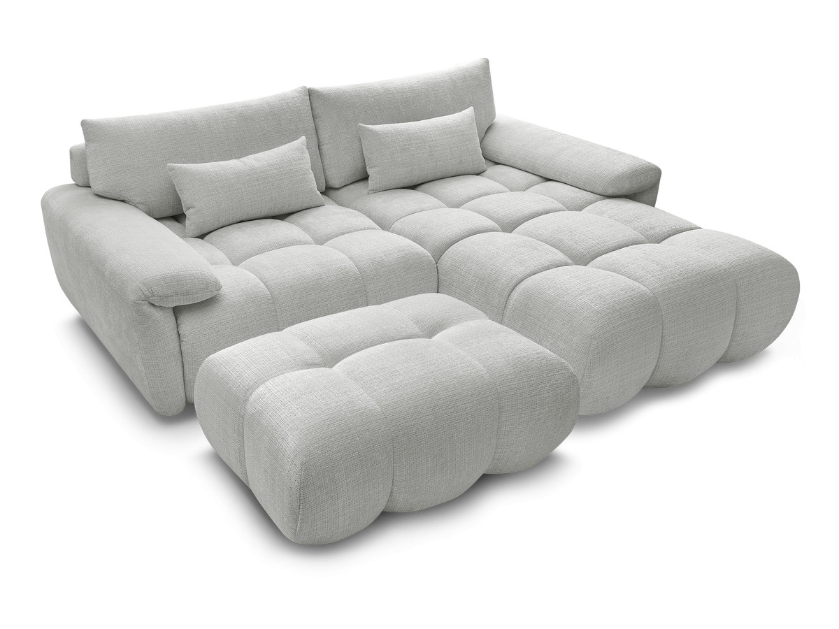 Canapé d'angle fixe IVANE tissu texturé avec pouf