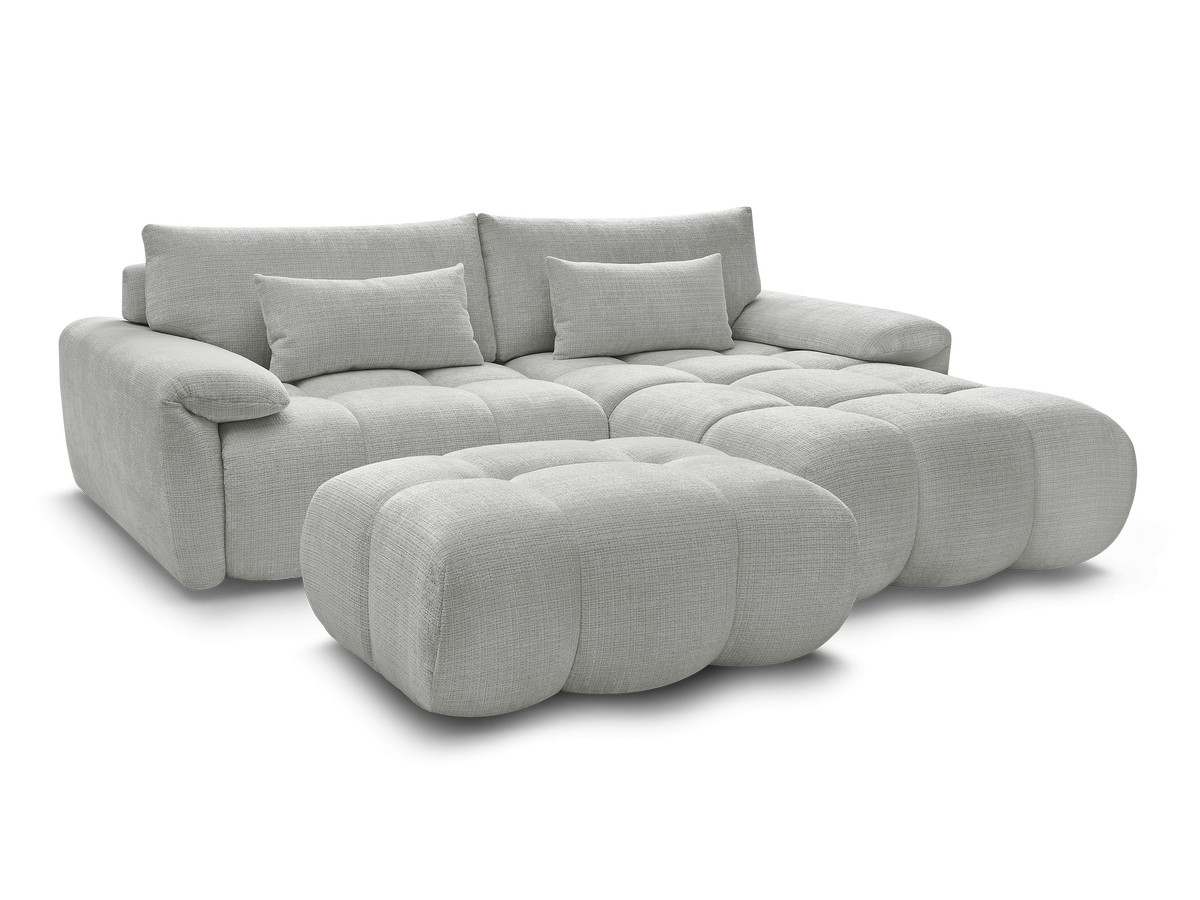 Canapé d'angle fixe IVANE tissu texturé avec pouf