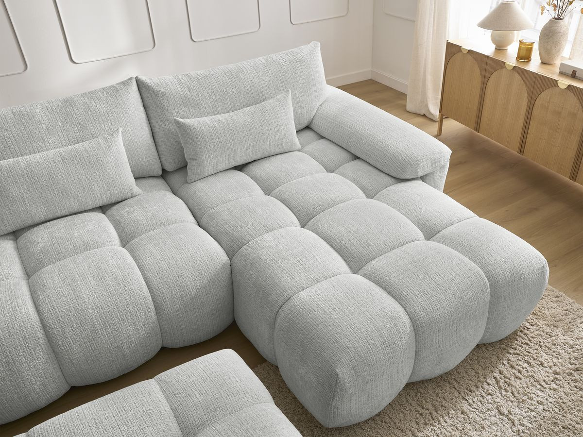 Canapé d'angle fixe IVANE tissu texturé avec pouf