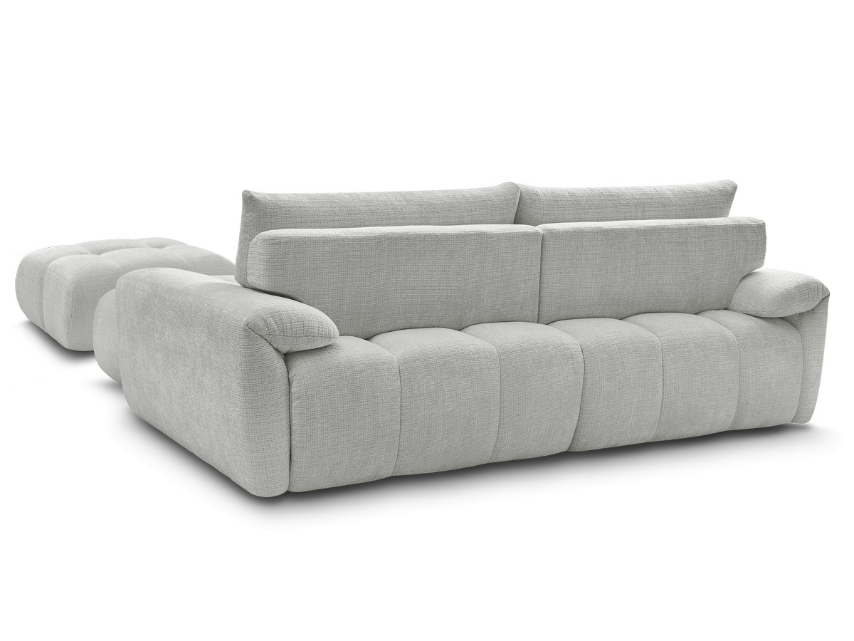 Canapé d'angle fixe IVANE tissu texturé avec pouf