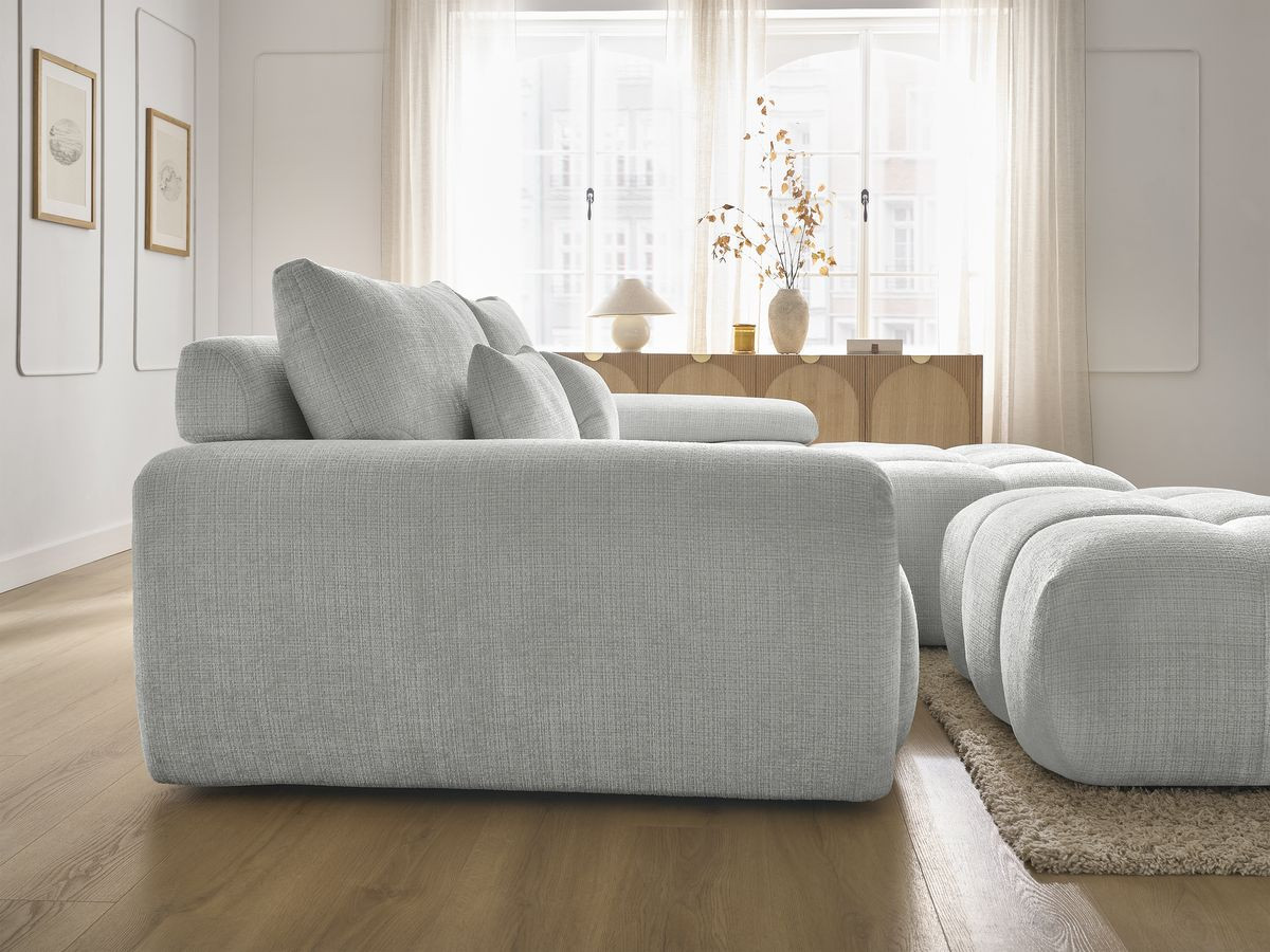 Canapé d'angle fixe IVANE tissu texturé avec pouf