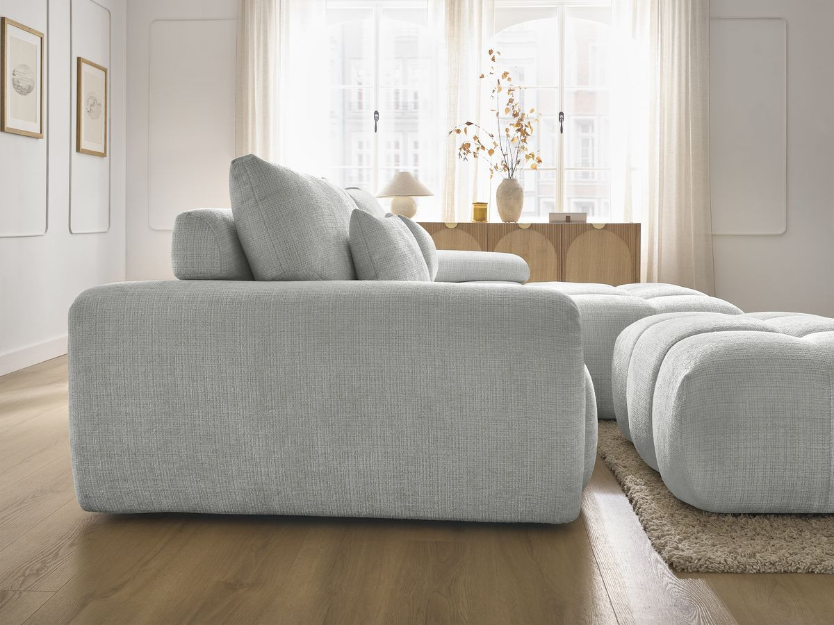 Canapé d'angle fixe IVANE tissu texturé avec pouf