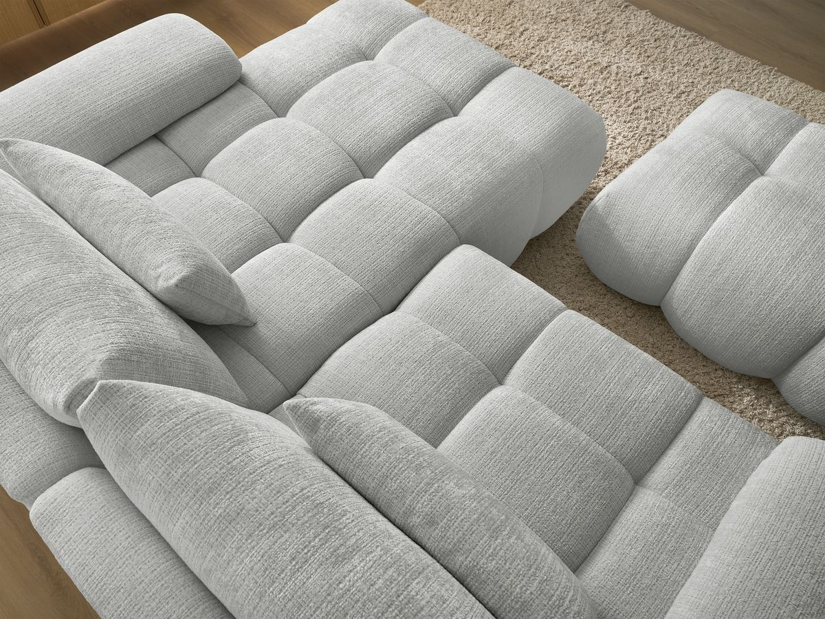 Canapé d'angle fixe IVANE tissu texturé avec pouf