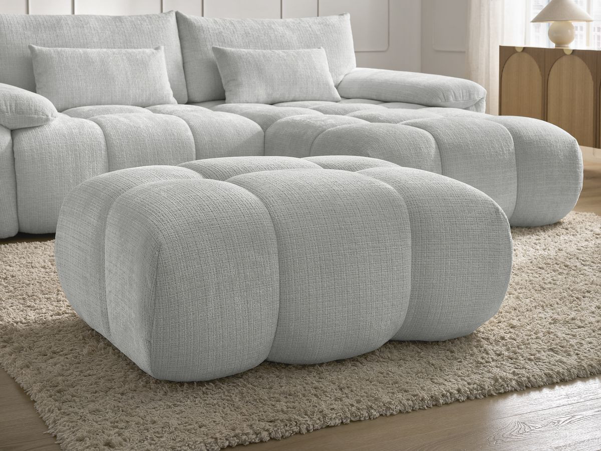 Canapé d'angle fixe IVANE tissu texturé avec pouf