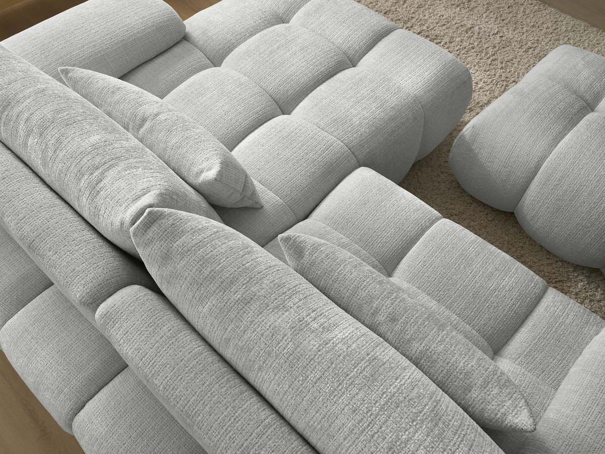 Canapé d'angle fixe IVANE tissu texturé avec pouf