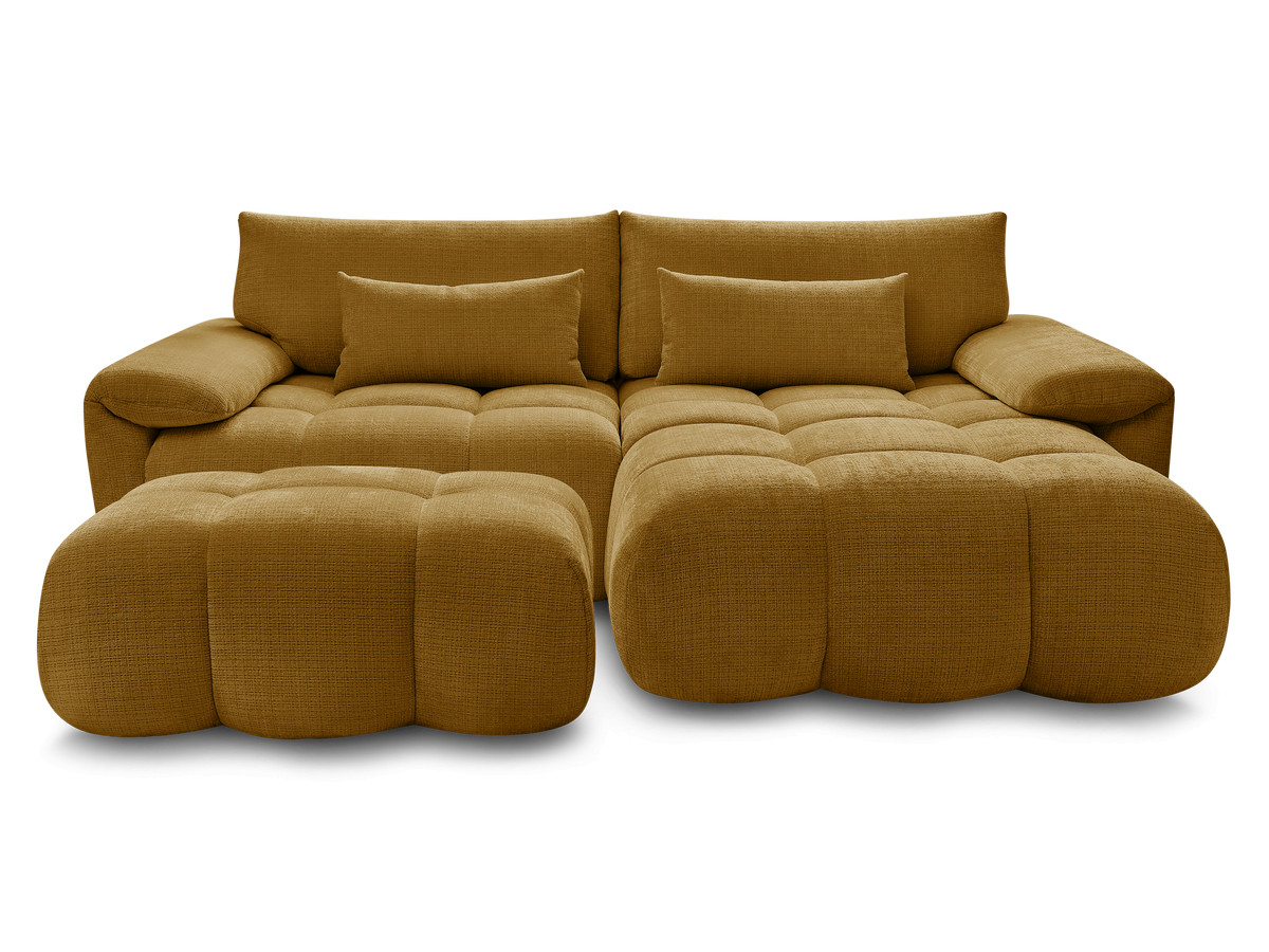 Canapé d'angle fixe IVANE tissu texturé avec pouf