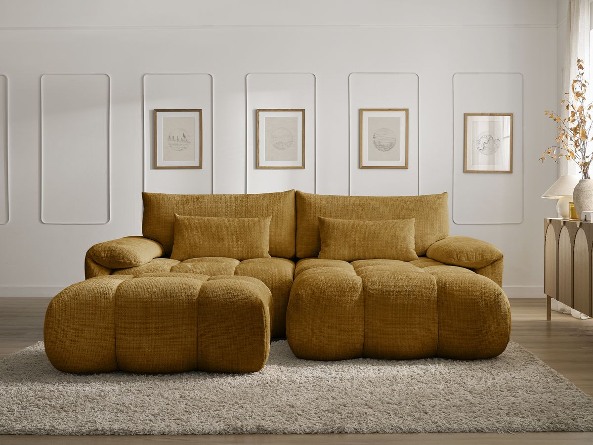 Canapé d'angle IVANE texturé avec pouf jaune — vue 5