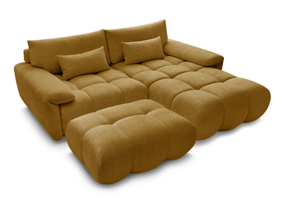 Canapé d'angle fixe IVANE tissu texturé avec pouf
